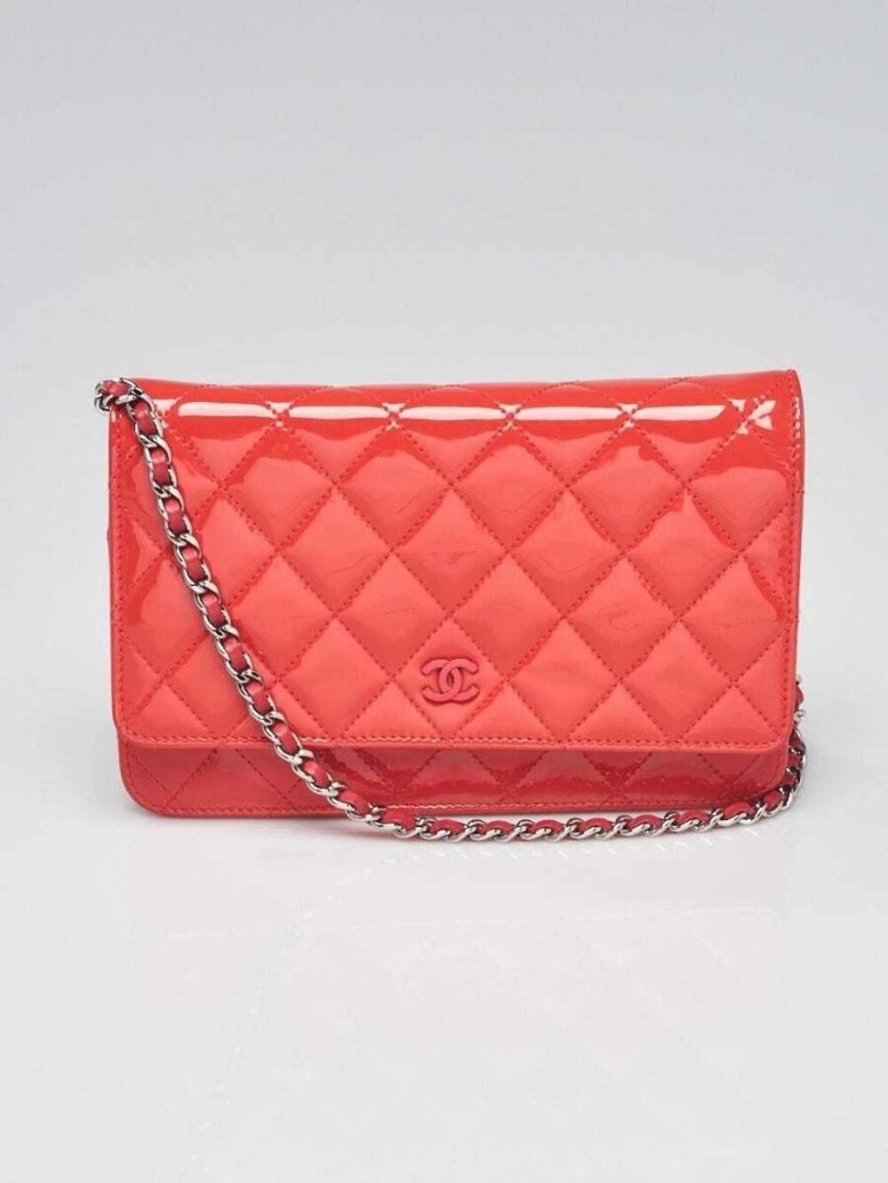 Chanel Pink Quilted Patent Leather Classic WOC Clutch Bag